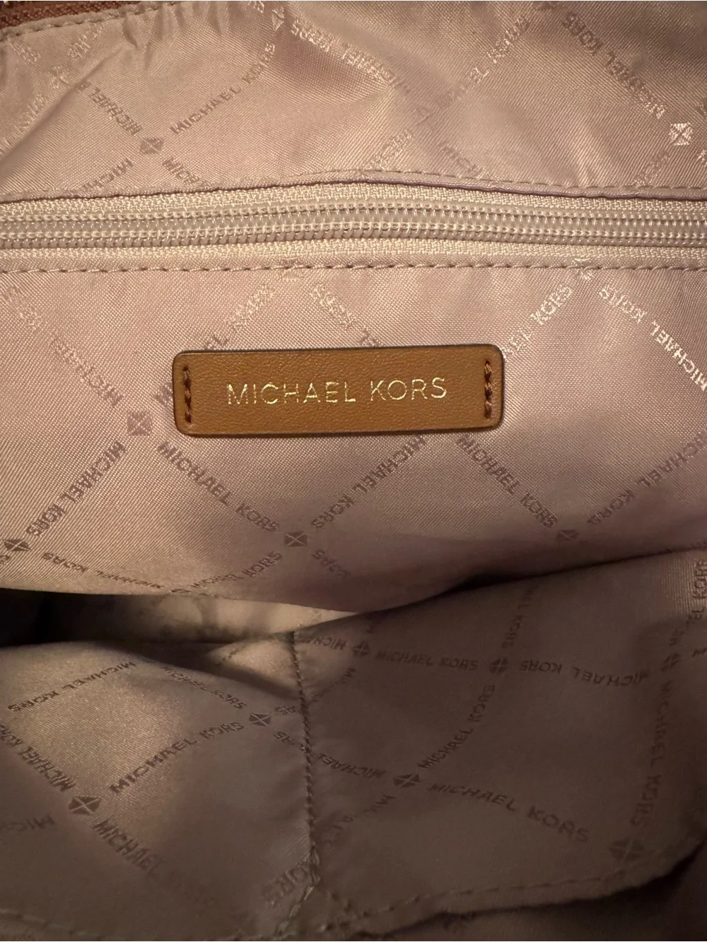 Michael Kors Brown Logo Tote with Tan Trim and Gold Hardware